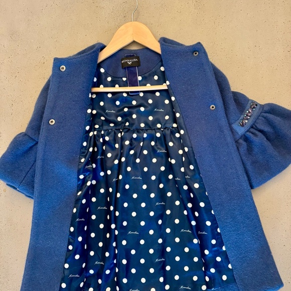 Monnalisa girls single breasted wool coat with polka dots as lining. Size 5. - Picture 5 of 8